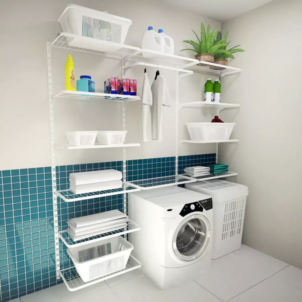 A foto apresenta um armário aramado ventilado para ambientes residenciais na cor branca